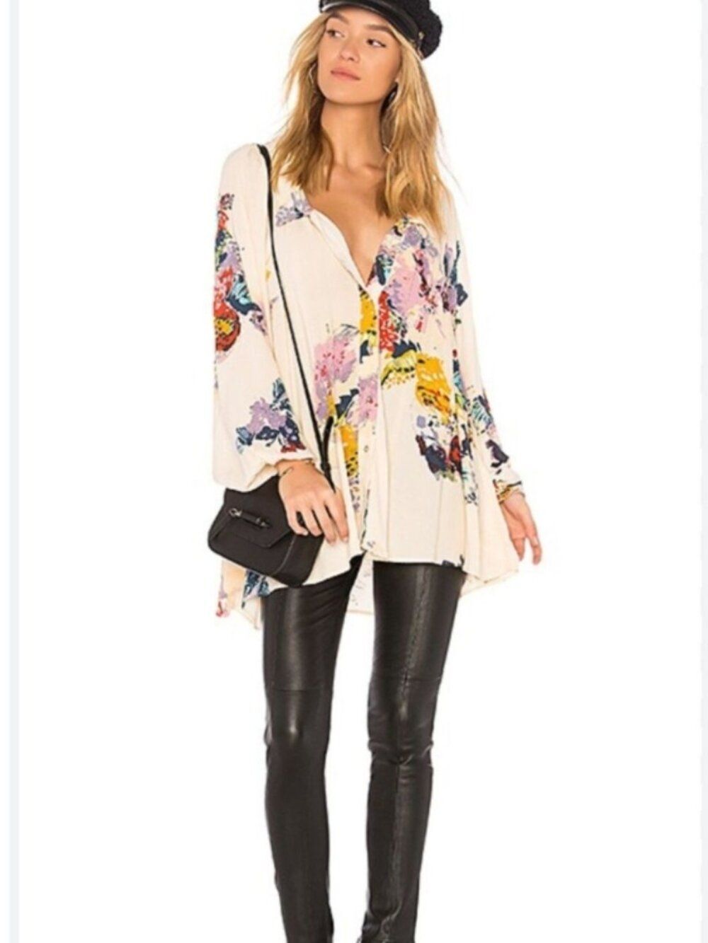 Like New! FREE PEOPLE Meadow Lark Tunic Blouse Oversized Bohemian Cream Size S